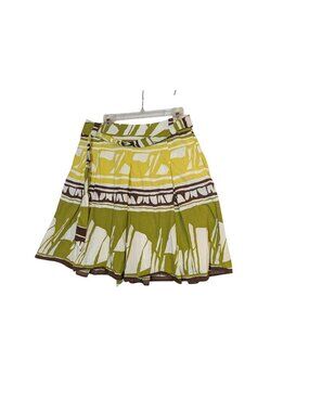 Talbots Green & Brown Abstract Pleated Cotton A-Line Skirt Size 12